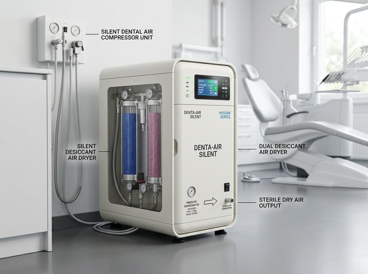 Dental Compressor Price in Pune | Yeda Healthcare Marketplace - Silent Acoustic Dental Compressor with Dual Desiccant Air Dryer